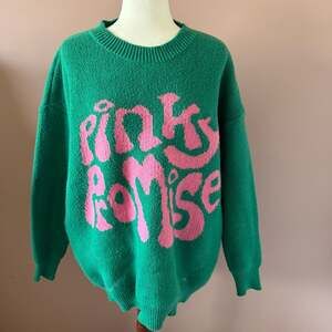 Pinky Promise Green and Pink Oversized Graphic Knit Sweater